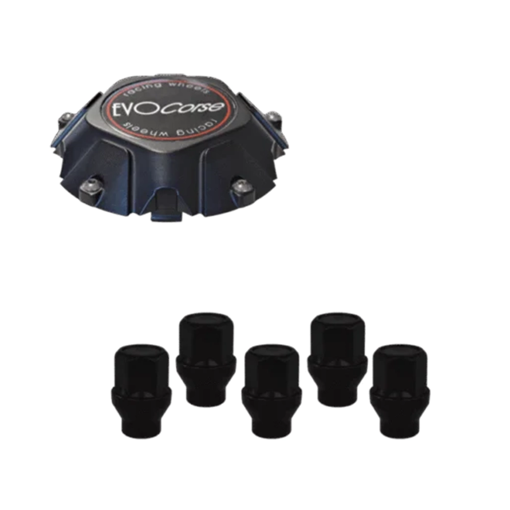 EVOCorse -  LC200 's - Fixing kit: 1 Dakar hubcap, 1 EVO Corse brushed badge, 5 closed lug nuts with shank M14x1.50 (132)