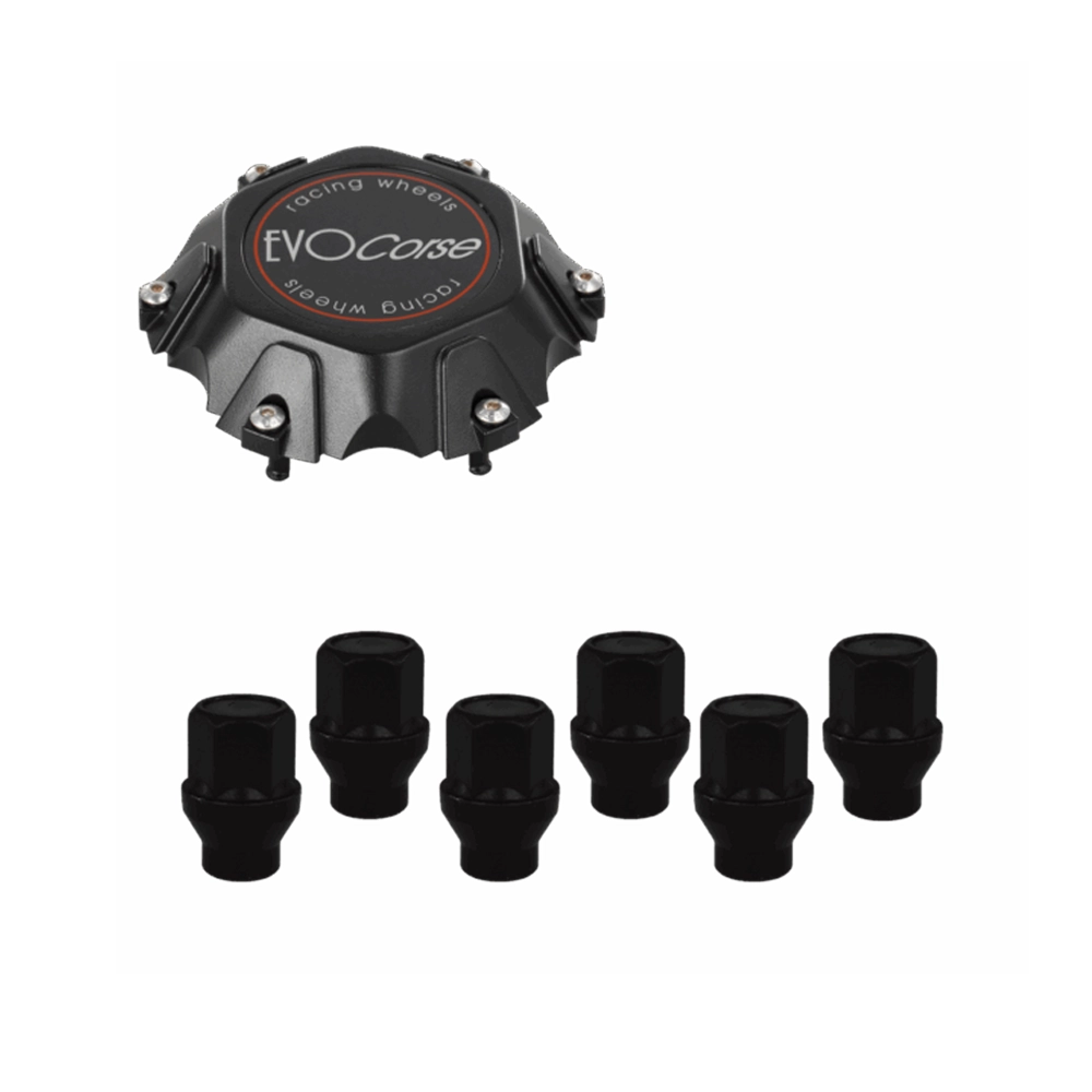 EVOCorse - FJ - Fixing kit: 1 Cap Dakar 6x139,7 + 1 EVO Corse black badge and brushed logo, 6 black closed lug nuts with shank M12x1.50