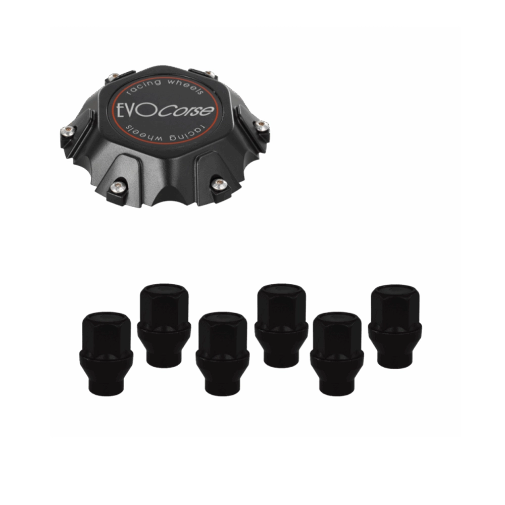 EVOCorse - Y61 - 1 Cap Dakar 6x139,7 (no clip) + 1 EVO Corse black badge and brushed logo, 6 black closed lug nuts with shank M12x1.25