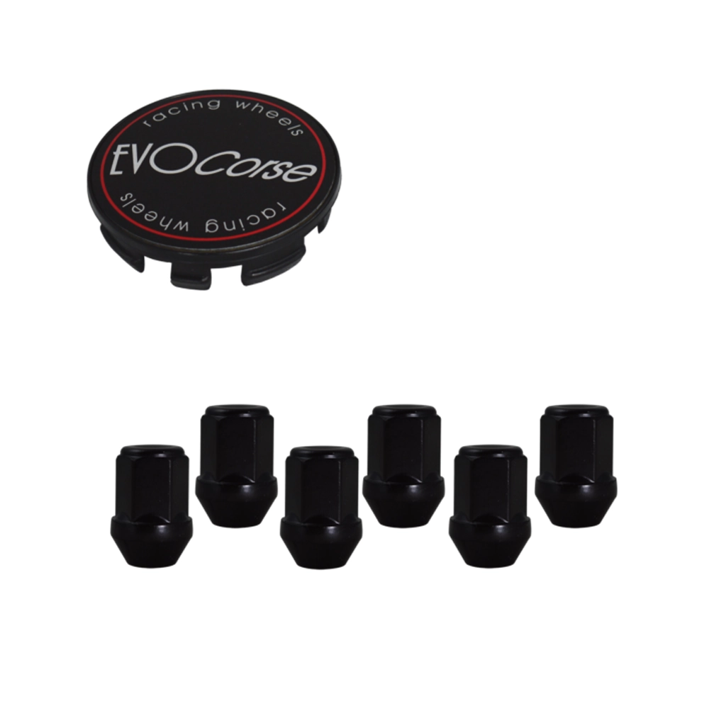 EVO - Fixing kit: 1 off-road hubcap C20, 1 EVO Corse black badge L32, 6 black closed lug nuts M14X1.50 (068-ZN)